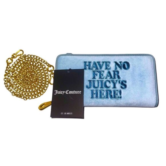Juicy Couture Dusk Blue Velour Ella L. ‘Have No Fear’ Z/A Wallet w/ Chain Strap - Picture 1 of 12